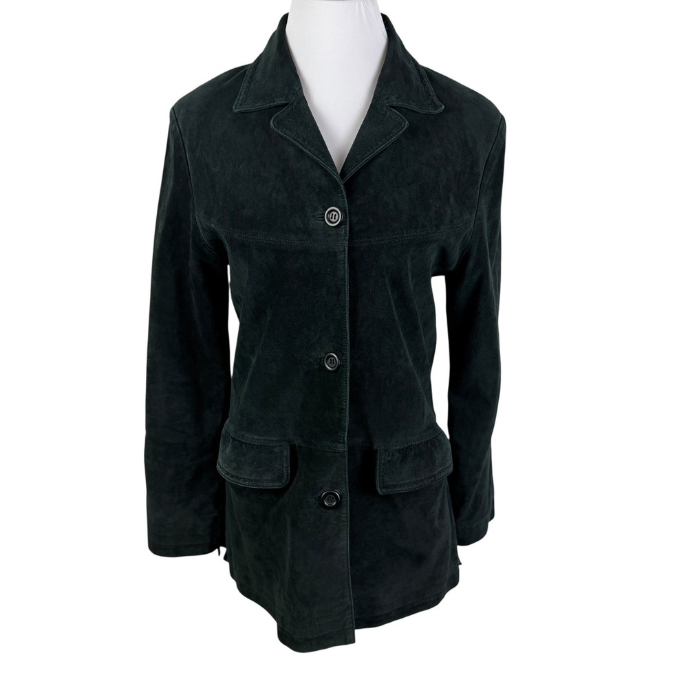 Jessica Holbrook Suede 3-Button Leather Blazer‎ Jacket Womens Small Black